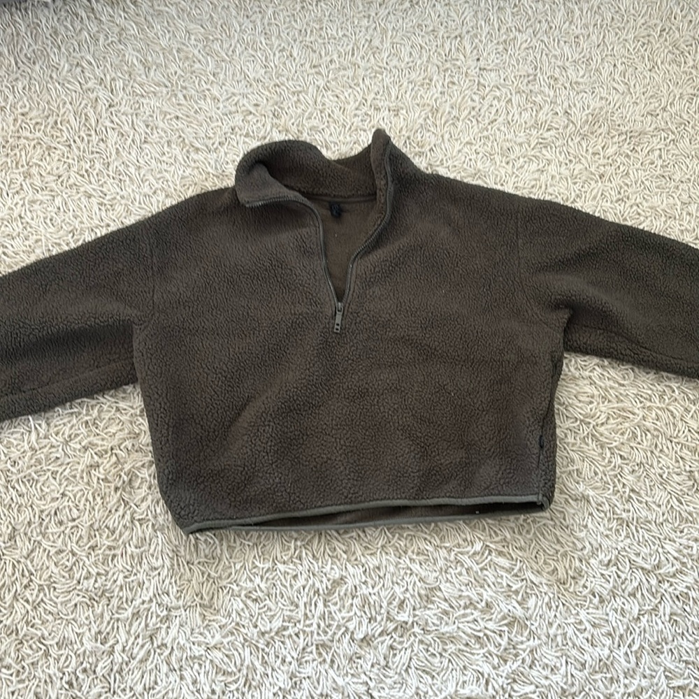 Green Fleece Cropped Quarterzip